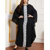 imageFlygo Muslim Abaya for Women Maxi Long Dresses Dubai Pendant Bat Sleeves Turkey African Caftan Kaftan Daily Casual One Size Black Front Lace