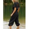 imageFlygo One Piece Jumpsuits for Women Crewneck Short Sleeve Casual Wide Leg Long Pants Drawstring Rompers Outfits with PocketsBlack