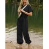 imageFlygo One Piece Jumpsuits for Women Crewneck Short Sleeve Casual Wide Leg Long Pants Drawstring Rompers Outfits with PocketsBlack