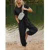 imageFlygo One Piece Jumpsuits for Women Crewneck Short Sleeve Casual Wide Leg Long Pants Drawstring Rompers Outfits with PocketsBlack