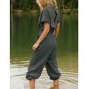 imageFlygo One Piece Jumpsuits for Women Crewneck Short Sleeve Casual Wide Leg Long Pants Drawstring Rompers Outfits with PocketsDarkgrey