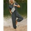 imageFlygo One Piece Jumpsuits for Women Crewneck Short Sleeve Casual Wide Leg Long Pants Drawstring Rompers Outfits with PocketsDarkgrey