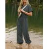 imageFlygo One Piece Jumpsuits for Women Crewneck Short Sleeve Casual Wide Leg Long Pants Drawstring Rompers Outfits with PocketsDarkgrey