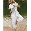 imageFlygo One Piece Jumpsuits for Women Crewneck Short Sleeve Casual Wide Leg Long Pants Drawstring Rompers Outfits with PocketsLightgrey