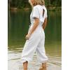imageFlygo One Piece Jumpsuits for Women Crewneck Short Sleeve Casual Wide Leg Long Pants Drawstring Rompers Outfits with PocketsLightgrey