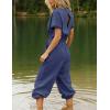 imageFlygo One Piece Jumpsuits for Women Crewneck Short Sleeve Casual Wide Leg Long Pants Drawstring Rompers Outfits with PocketsNavyblue