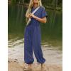 imageFlygo One Piece Jumpsuits for Women Crewneck Short Sleeve Casual Wide Leg Long Pants Drawstring Rompers Outfits with PocketsNavyblue