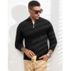 imageFlygo Quarter Zip Pullover Sweaters for Men Casual Long Sleeve Knitted Textured Mock Neck Polo SweaterBlack