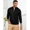 imageFlygo Quarter Zip Pullover Sweaters for Men Casual Long Sleeve Knitted Textured Mock Neck Polo SweaterBlack