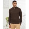 imageFlygo Quarter Zip Pullover Sweaters for Men Casual Long Sleeve Knitted Textured Mock Neck Polo SweaterBrown