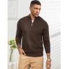imageFlygo Quarter Zip Pullover Sweaters for Men Casual Long Sleeve Knitted Textured Mock Neck Polo SweaterBrown
