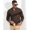 imageFlygo Quarter Zip Pullover Sweaters for Men Casual Long Sleeve Knitted Textured Mock Neck Polo SweaterBrown