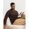 imageFlygo Quarter Zip Pullover Sweaters for Men Casual Long Sleeve Knitted Textured Mock Neck Polo SweaterBrown
