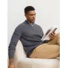 imageFlygo Quarter Zip Pullover Sweaters for Men Casual Long Sleeve Knitted Textured Mock Neck Polo SweaterDark Grey