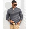 imageFlygo Quarter Zip Pullover Sweaters for Men Casual Long Sleeve Knitted Textured Mock Neck Polo SweaterDark Grey