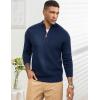imageFlygo Quarter Zip Pullover Sweaters for Men Casual Long Sleeve Knitted Textured Mock Neck Polo SweaterNavy