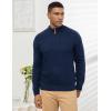 imageFlygo Quarter Zip Pullover Sweaters for Men Casual Long Sleeve Knitted Textured Mock Neck Polo SweaterNavy