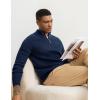 imageFlygo Quarter Zip Pullover Sweaters for Men Casual Long Sleeve Knitted Textured Mock Neck Polo SweaterNavy