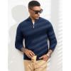 imageFlygo Quarter Zip Pullover Sweaters for Men Casual Long Sleeve Knitted Textured Mock Neck Polo SweaterNavy