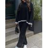imageFlygo Sweater Sets Women 2 Piece Outfits Long Sleeve Pullover Sweater Tops Wide Leg Pants Lounge Set TracksuitsBlack