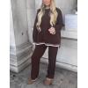 imageFlygo Sweater Sets Women 2 Piece Outfits Long Sleeve Pullover Sweater Tops Wide Leg Pants Lounge Set TracksuitsBrown