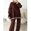 imageFlygo Sweater Sets Women 2 Piece Outfits Long Sleeve Pullover Sweater Tops Wide Leg Pants Lounge Set TracksuitsBrown