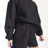 imageFlygo Women 2 Piece Tracksuits Outfits Fleece Oversized Jogging Suit Cropped Pullover Tops ShortsBlack