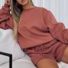 imageFlygo Women 2 Piece Tracksuits Outfits Fleece Oversized Jogging Suit Cropped Pullover Tops ShortsBrick Red