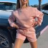 imageFlygo Women 2 Piece Tracksuits Outfits Fleece Oversized Jogging Suit Cropped Pullover Tops ShortsBrick Red