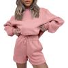 imageFlygo Women 2 Piece Tracksuits Outfits Fleece Oversized Jogging Suit Cropped Pullover Tops ShortsBrick Red