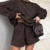 imageFlygo Women 2 Piece Tracksuits Outfits Fleece Oversized Jogging Suit Cropped Pullover Tops ShortsBrown
