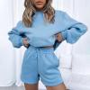 imageFlygo Women 2 Piece Tracksuits Outfits Fleece Oversized Jogging Suit Cropped Pullover Tops ShortsLight Blue