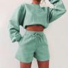 imageFlygo Women 2 Piece Tracksuits Outfits Fleece Oversized Jogging Suit Cropped Pullover Tops ShortsLight Green