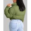 imageFlygo Women Cropped Quilted Puffer Jacket Winter Fashion Long Sleeve Bubble Short Down CoatArmy Green