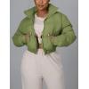 imageFlygo Women Cropped Quilted Puffer Jacket Winter Fashion Long Sleeve Bubble Short Down CoatArmy Green