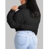 imageFlygo Women Cropped Quilted Puffer Jacket Winter Fashion Long Sleeve Bubble Short Down CoatBlack