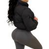 imageFlygo Women Cropped Quilted Puffer Jacket Winter Fashion Long Sleeve Bubble Short Down CoatBlack