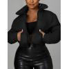imageFlygo Women Cropped Quilted Puffer Jacket Winter Fashion Long Sleeve Bubble Short Down CoatBlack