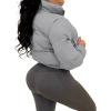 imageFlygo Women Cropped Quilted Puffer Jacket Winter Fashion Long Sleeve Bubble Short Down CoatGrey