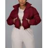 imageFlygo Women Cropped Quilted Puffer Jacket Winter Fashion Long Sleeve Bubble Short Down CoatWinered