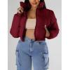imageFlygo Women Cropped Quilted Puffer Jacket Winter Fashion Long Sleeve Bubble Short Down CoatWinered