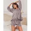 imageFlygo Women Gingham 2 Piece Pajama Sets Y2K Plaid Ruffle Short Sets Raglan Sleeve Shirt Lounge Shorts Sleepwear with PocketsCoffee