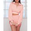 imageFlygo Women Two Piece Tracksuit Long Sleeves Sweatsuit Half Zip Crop Top Sexy Biker Shorts Jogging OutfitPinkXS
