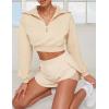imageFlygo Women Two Piece Tracksuit Long Sleeves Sweatsuit Half Zip Crop Top Sexy Biker Shorts Jogging OutfitYellowS