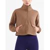 imageFlygo Womens 12 Zip Athletic Yoga Jacket Long Sleeve Active Pullover SweatshirtBrown