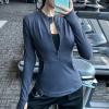 imageFlygo Womens 12 Zip Long Sleeve Workout Yoga Jacket Sports Shirt with Thumbhole PocketBlue