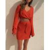 imageFlygo Womens 2 Piece Outfits Long Bell Sleeve Criss Cross Wrap Crop Top Mini Skirt SetRed