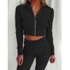 imageFlygo Womens 2 Piece Outfits Long Sleeve Zip Up Crop Hooded Sweatshirt Long Pants Tracksuit SetBlack