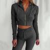 imageFlygo Womens 2 Piece Outfits Long Sleeve Zip Up Crop Hooded Sweatshirt Long Pants Tracksuit SetGrey