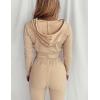 imageFlygo Womens 2 Piece Outfits Long Sleeve Zip Up Crop Hooded Sweatshirt Long Pants Tracksuit SetKhaki